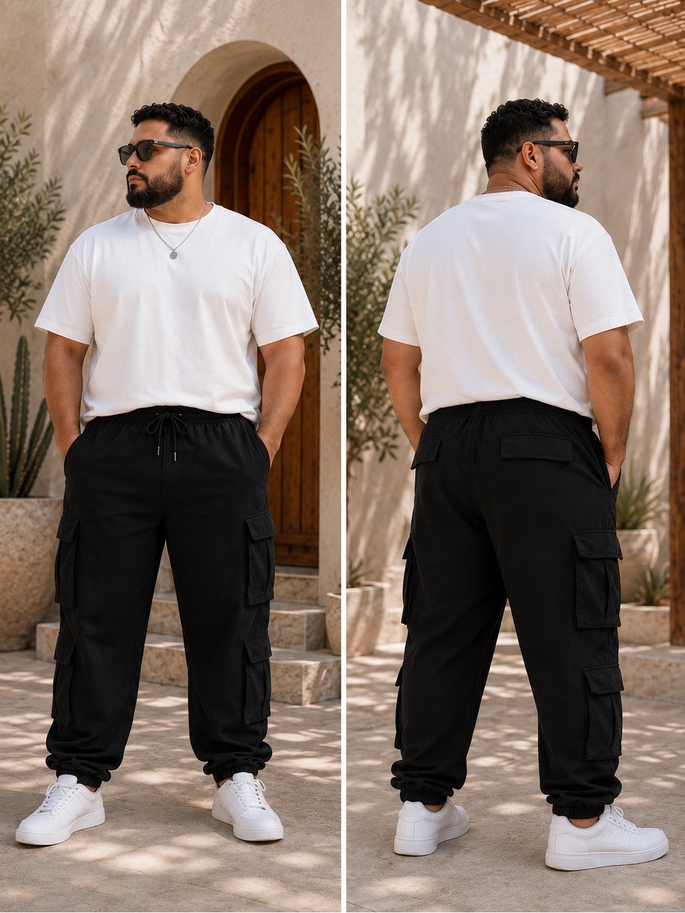 Men's Black Cargo Pants with Elastic Cuffs